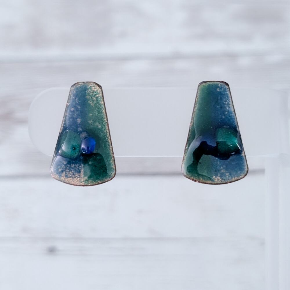 Vintage Screw Back Earrings Unusual Statement Blue Green Tones